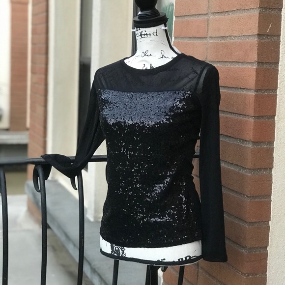 Black Mesh and Sequin Top - Picture 3 of 7